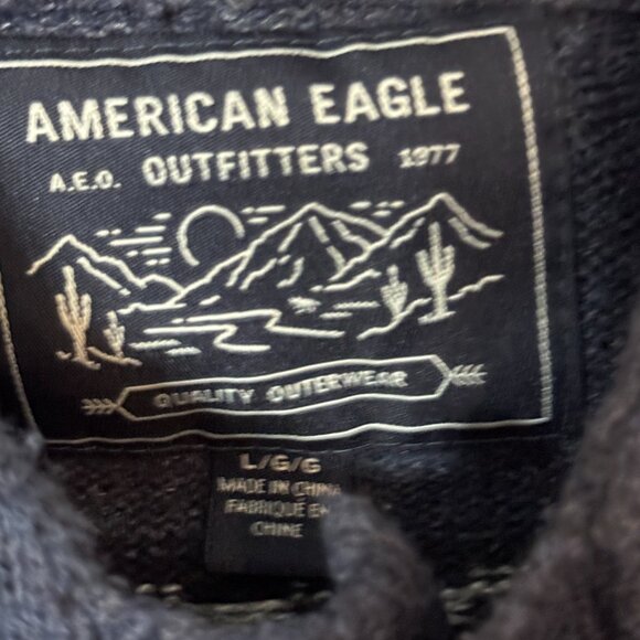 💫 American Eagle Aztec Shawl Collar Sweater Men’s L flaw on sleeve - Picture 4 of 4